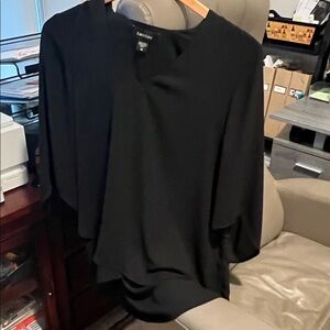 Karen Kane Black Draped V-Notch Blouse